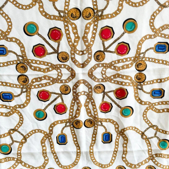 Vintage Chain Coin Jewel Print Large Colourful Scarf - Picture 4 of 4